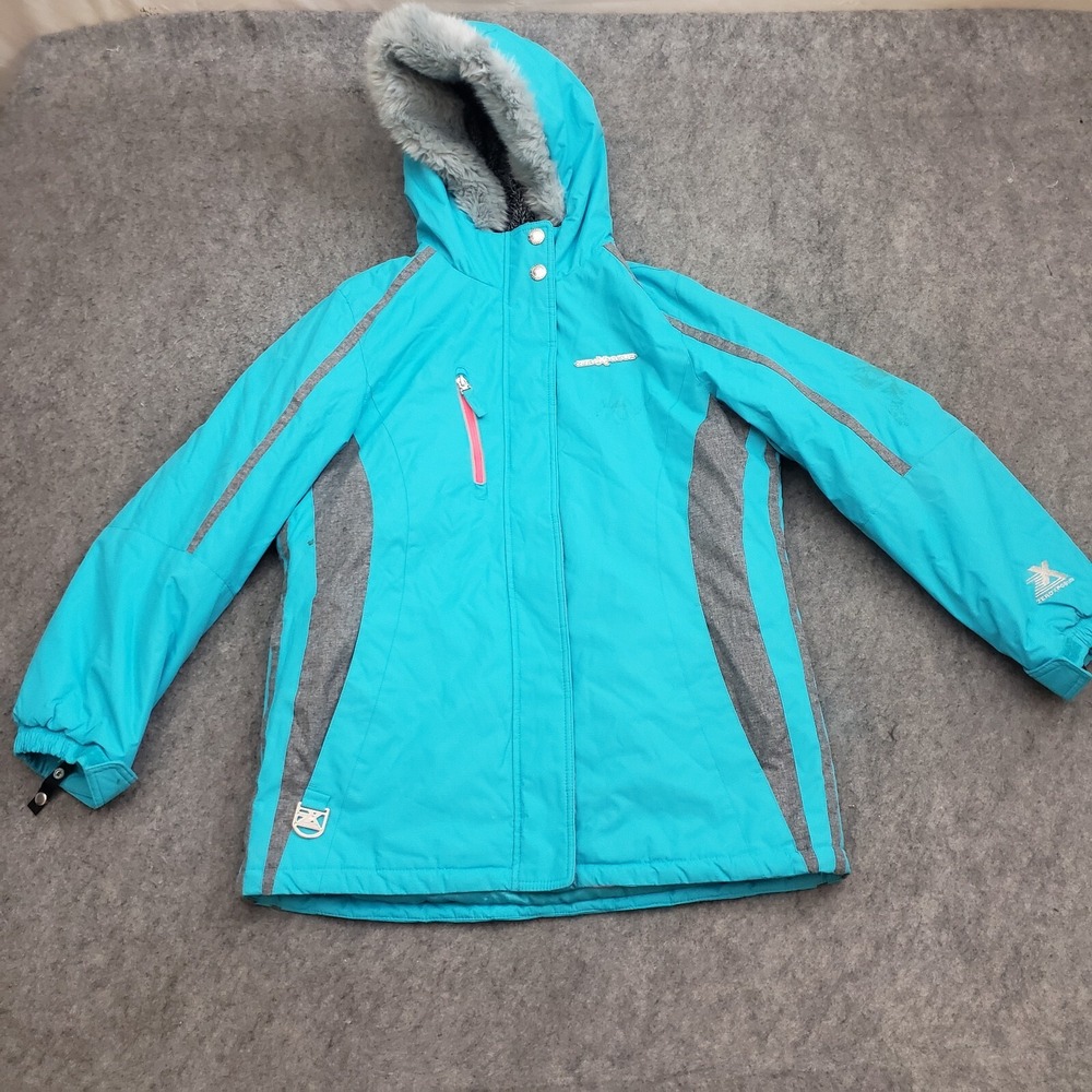 Zero Xposur Jacket Girls 14 Large Blue Pink Outdoors Parka Hooded Coat Kids